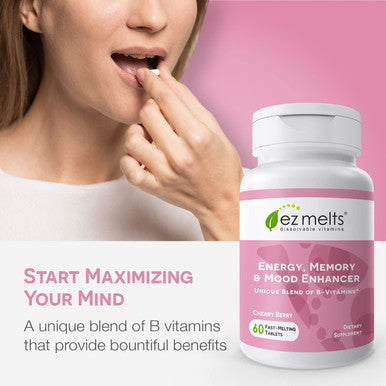 Ez Melts Dissolvable Energy, Memory & Mood Enhancer, Blend Of B-Vitamins, Sugar-Free, 2-Month Supply