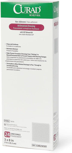 Curad Oil Emulsion Dressing 3" x 8" Non-Adherent Gauze 24 Count (Pack of 6)