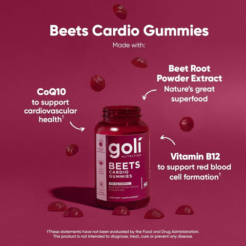 Goli Nutritional Supplement Beets Cardio Gummy - 60 Count - 100Mg Coq10 & Beet Root Extract - Gluten- Vegan Non-Gmo And Gelatin-. Nature'S Great Superfood.
