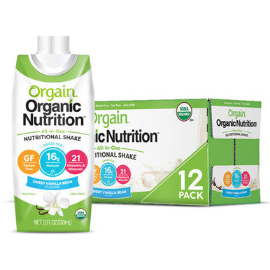 Orgain Organic Nutritional Shake Sweet Vanilla Bean Meal Replacement 16g Protein 11 Ounce 12 Count Grass Fed Clean Protein Shake Creamy Chocolate Fudge Meal Replacement 11 oz 12 Count