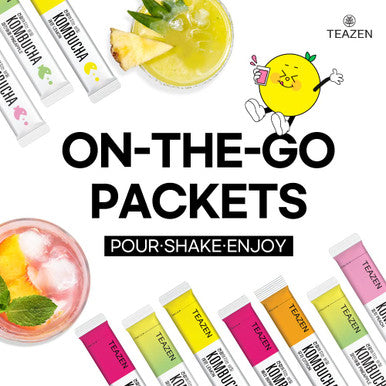 Teazen 5 Flavors 50 Sticks Variety Pack Kombucha Lemon Peach Berry Pineapple Citron Flavor (50 Sticks)