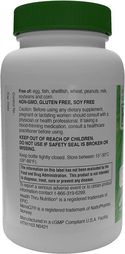 Health Thru Nutrition Vitamin K2 100mcg as MenaQ7Ãƒâ€šÃ‚Â® 100 Vegecaps