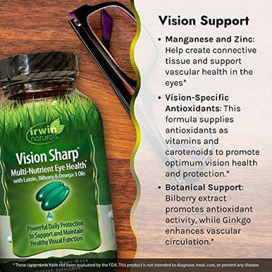 Irwin Naturals Vision Sharp Multinutrient Eye Health 42 Liquid Softgels Pack Of 2 With Lutein Bilberry & Omega3S 42 Total Servings