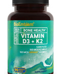 BioEmblem Vitamin D3 K2 Capsules (5000IU and 200mcg) Patented MK7 and MK4 for 3in1 Complex Support Vegetarian Vitamin D K2 Supplement for Teeth Heart Immune System NonGMO 90 Caps