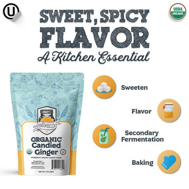 Fermentaholics Usda Organic Dried Candied Ginger 7 Oz - Perfect For Secondary Fermentation & Kombucha Flavoring