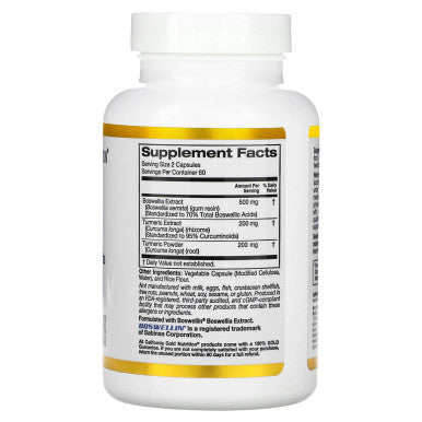 California Gold Nutrition Boswellia Extract, Plus Turmeric Extract, 250 mg, 120 Veggie Capsules