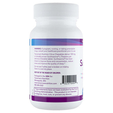Tomorrow's Nutrition - SunTheanine L-Theanine, 100mg Tablets to Help Concentration, Focus, and Stress, 60 Chewable Tablets