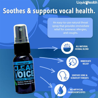 Liquidhealth Clear Voice Oral Throat Spray Singing Ease Clarity Soothing Dampener Moisturizer Relief Vocal Eze Reducer Booster Treatment Fresh Mint Flavor (3pack)