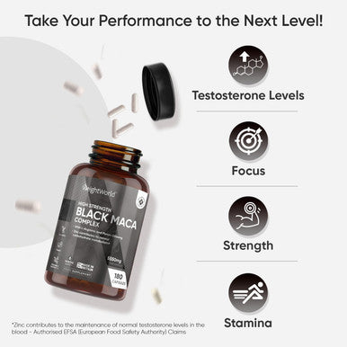 Weightworld Black Maca Root Capsules 5550mg (High Strength) 180 Vegan Black Maca & Yellow Maca Capsules (6 Months Supply) - with L-Arginine Panax Ginseng Pepper - Zinc for Testosterone Levels & Metabolism