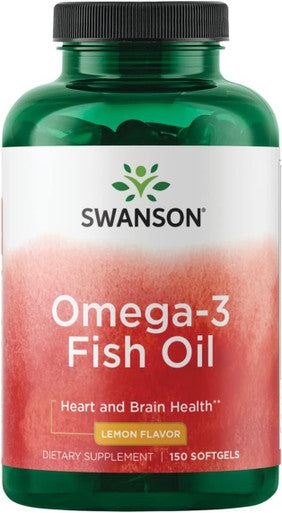 Swanson Omega 3 Fish Oil Supplement Heart Brain and Joint Support GMO- EFAs 180 mg EPA Plus 120 mg DHA 150 Softgel Capsules Lemon Flavor