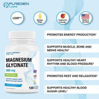 Magnesium Glycinate 500Mg [High Potency] 120 Veggie Caps, Chelated For Superior Absorption, Non-Gmo, No Gluten And Dairy, Supports Muscle, Joint, And Heart Health