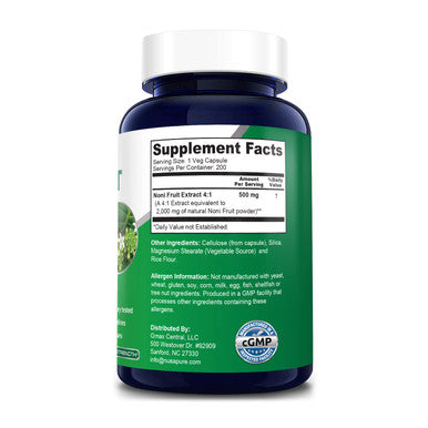 Noni 2000mg 200 Vegetarian caps (Extract 4:1, Non-GMO & Gluten-Free)