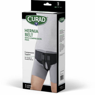 Curad Hernia Belt with Removable Compression Pads Hook-and-Loop Closure Elastic Black Size Small 1 Each