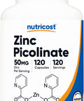 Nutricost Zinc Picolinate 50mg 120 Vegetarian Capsules GlutenFree GMOFree