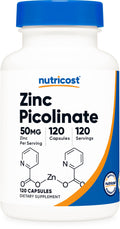 Nutricost Zinc Picolinate 50mg 120 Vegetarian Capsules GlutenFree GMOFree