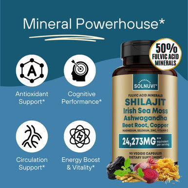 Shilajit Pure Himalayan Organic Capsules 15000Mg With Irish Sea Moss, Ashwagandha, Copper, Beet Root - Fulvic Acid Trace Minerals Supplement For Men & Women - 90 Count, Non-Gmo, Gluten-Free