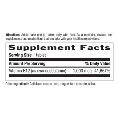 Country Life Vitamin B12 Supports Energy & Red Blood Cell Production 1000Mcg 60 Tablets Certified Gluten Free Certified Vegan Certified Halal