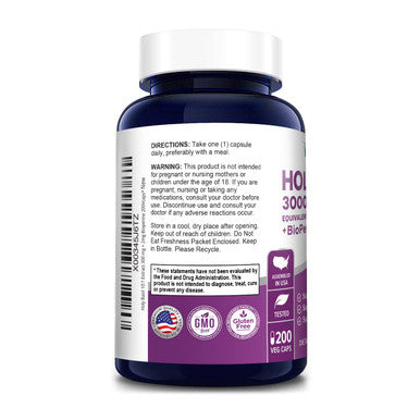 NusaPure Holy Basil 3,000 mg with Bioperine - 200Vcaps. Non-GMO, Vegan, Gluten-Free