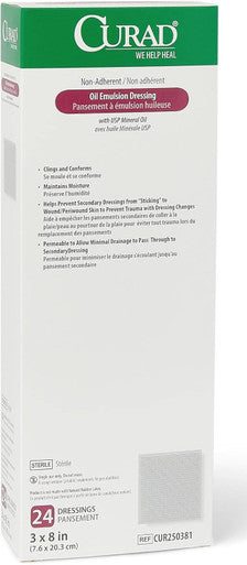 Curad Oil Emulsion Dressing 3" x 8" Non-Adherent Gauze 24 Count (Pack of 6)