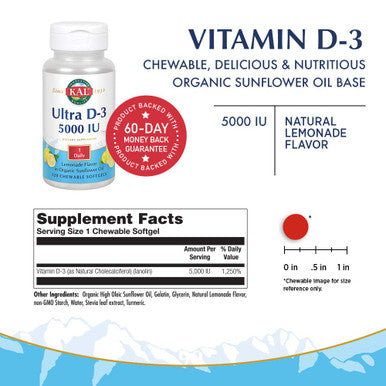 KAL 5000 Iu Ultra D-3 Tablets, Lemonade, 120 Count