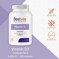 Vitamin D3 5000 IU (365 Capsules) - No Stearates - Non GMO - Gluten Free