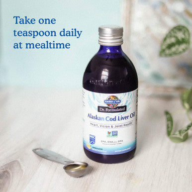 Garden of Life Dr. Formulated Alaskan Cod Liver Oil - Lemon Flavor 80 Servings - 1000 Mg Omega 3S (Epa Dha & Dpa) + Vitamins A & D Non-Gmo Sustainably Sourced & Line-Caught 400Ml (13.52 Fl Oz)