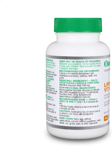 Organika Liposomal Vitamin C 500Mg- High Absoprtion For Superior Bioavailability, Immunity- 60Vcaps