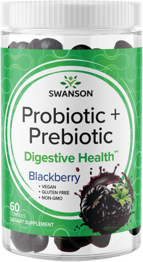 Swanson Probiotic + Prebiotic Gummies - Digestive Support Supplement Promoting Digestive Function & Bowel Regularity - Helps to Support Immune Health - (BlackBerry 60 Gummies)