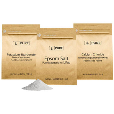 PURE ORIGINAL INGREDIENTS Epsom Salt, Calcium Chloride, And Potassium Bicarbonate Bundle, (4 Oz), Food Grade, Fine Powder