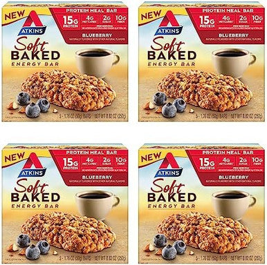 Atkins Soft Baked Blueberry Protein Bars 20 Count & Caramel Chocolate Nut Roll Snack Bars 16 Count Bundle