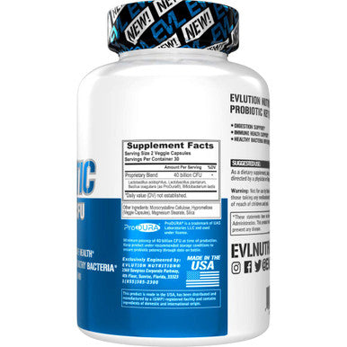 Evlution Nutrition Probiotic - 60 Probiotic Veggie Capsules - 40 Billion CFUs - Easy to Swallow Probiotic Supplement