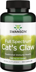 Swanson Full-Spectrum Cat's Claw - Herbal Supplement Promoting Digestive Health & Immune System Support - Natural Formula Supporting Joint Health - (100 Capsules 500mg Each)
