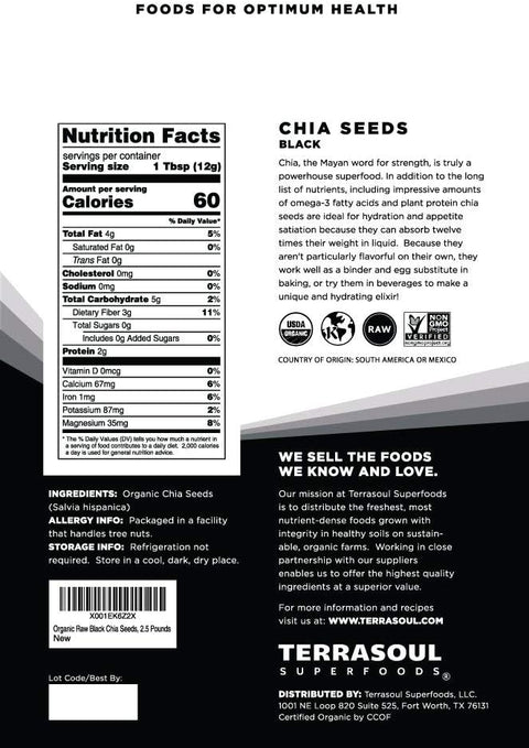 Terrasoul Superfoods Organic Black Chia Seeds, 2.5 Pounds, Nutrient-Packed Superfood for Energy, Puddings, Smoothies, and Baking