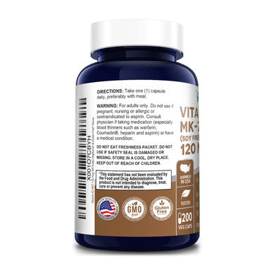 NusaPure Vitamin K2 MK7 120 mcg 200 Veggie Caps (Non-GMO, Vegan & )
