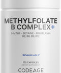 Codeage Methylfolate B Complex Supplements - 5 MTHF, Methylcobalamin 1000mcg Methylated Vitamin B12, Riboflavin, , Vitamins B6, Methylation Cycle MTHFR - 2 Months - 120 Capsules