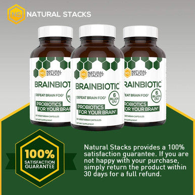 Natural Stacks: BrainBiotic - Brain Supplement - Gut-Brain Axis Optimizer - Contains Probiotics for Brain Health - Promotes Digestive Health - Enhances Memory Function - Stress Relief - 90 ct