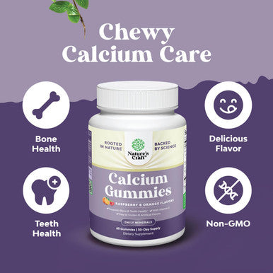 Natures Craft High Absorption Calcium Gummies with Vitamin D3 - Delicious Calcium Gummies for Adults - Chewable Calcium and Vitamin D Supplement for Bone Health and Immune Support - Gelatin- 60ct (2 Pack)