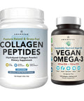 Healthy Skin & Joints Bundle - Premium Vegan Omega-3 (120 Capsules) from Marine Algae + Grass-Fed Collagen Peptides Powder (1kg - 100 Servings) Non-GMO. Radiant Skin, Joints, Bones & Graceful Aging