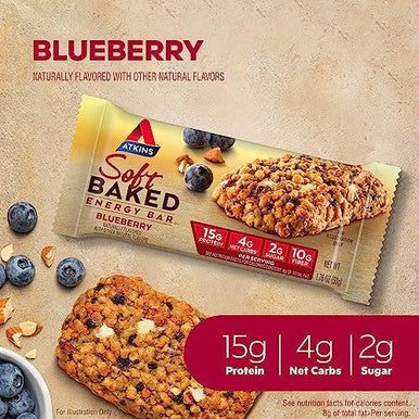 Atkins Soft Baked Blueberry Protein Bars 20 Count & Caramel Chocolate Nut Roll Snack Bars 16 Count Bundle