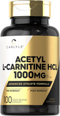 Carlyle Acetyl L-Carnitine HCL Capsules| 1000mg | 100 Count | Non-GMO and Gluten Supplement