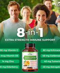 Zazzee Extra Strength 8-In-1 Immune Support, 1400 Mg Per Capsule, 180 Vegan Capsules, 1000 Mg Vitamin C, 1000 Iu Mg D3, Zinc