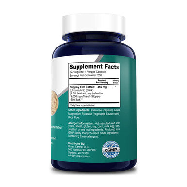 NusaPure Slippery Elm Bark Extract 9000 mg 200 Veggie Capsules (Extract 20:1, Non-GMO & )