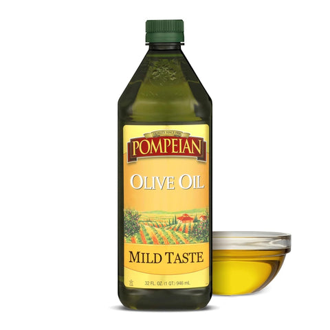 Pompeian Mild Taste Olive Oil - 68 fl oz (2 L) | Olive Oil for High Heat Cooking - Mild Flavor for Baking and Sauteing - High Smoke Point - Value Size