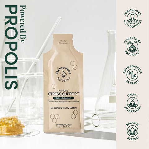 Ashwagandha Liposomal Stress Support By Beekeeper'S Naturals 600Mg With Propolis L-Theanine Anti-Stress Support For Calm & Relaxation 10Ct