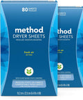 Method Dryer Sheets Fresh Air 80 Sheets 2 pack Packaging May Vary