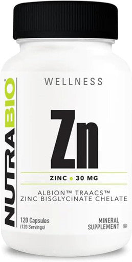Nutrabio Zinc Chelate Mineral Supplement - for Proper Growth Development and Immune Health - 30mg of Zinc per Vegetarian Capsules - 120 Servings