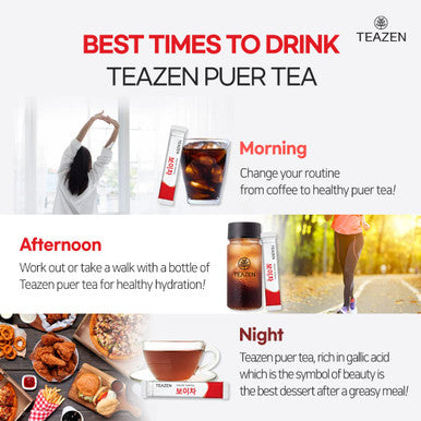 Teazen Puer Tea Drink Mix Extract Powder of Fermented Pu-erh Tea Hot or Iced Herbal Tea Dietary Fiber and Detox 10 Sticks 0.63oz