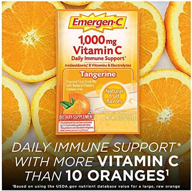 Emergen-C 1000mg Vitamin C Powder, with Antioxidants, B Vitamins and Electrolytes, Vitamin C Supplements for Immune Support, Caffeine Fizzy Drink Mix, Tangerine Flavor - 30 Count