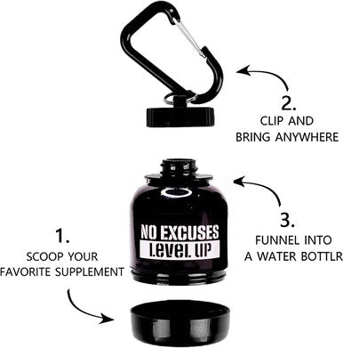 Element Monkey 3.7 oz Portable Protein and Supplement Powder Container Storage on The go for Gym and Travel Supplement and Protein Powder Funnel with Durable KeyChain BPA