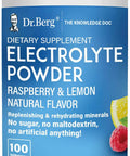 Dr. Berg's Electrolyte Powder, Raspberry & Lemon Natural Flavor - Hydration Drink Mix Supplement w/ 13x Potassium - Boost Energy & Keto Friendly - NO Maltodextrin Sugar & Carb Free - 100 Servings